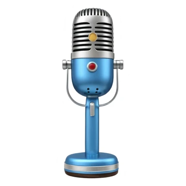 3D render of Elvis Microphone, vintage 1980s audio equipment aesthetic, tactile analog buttons, shiny silver metal grille with a blue handle, mixed wood grain and brushed aluminum textures, Apple emoji style, isolated on white background --v 6.0 sticker