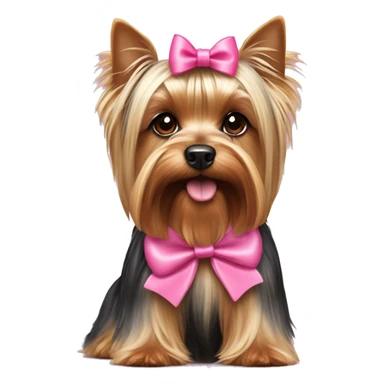 yorkshire terrier with pink lead and pink bow on head sticker