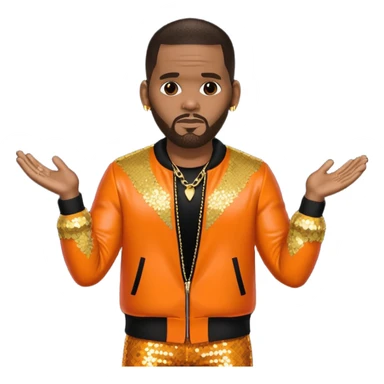R. Kelly with dark brown hair, orange sequin outfit sticker