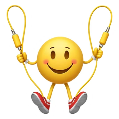 smiley face character jumping rope, energetic pose sticker