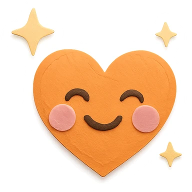 cute blushing orange heart, tiny sparkles, soft pastel colors, no limbs, full body, paper craft style sticker