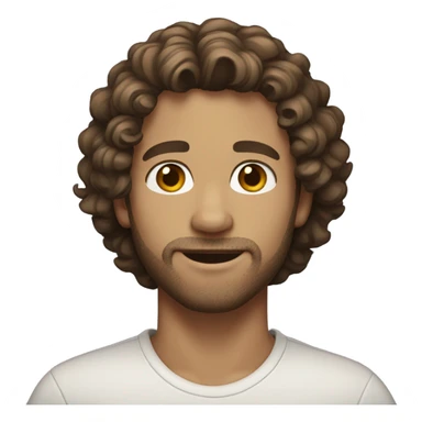 white male, long curly brown hair, brown glass stubble sticker