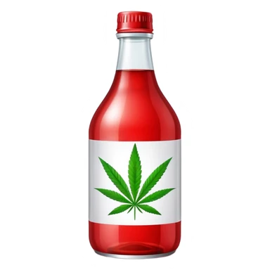 Red curved soda bottle with a cannabis leaf sticker