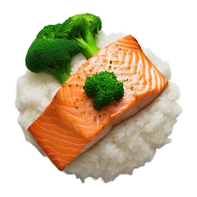 Sautéed salmon on rice with steamed broccoli  sticker