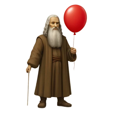 leonardo da Vinci holds a red balloon in his hand sticker