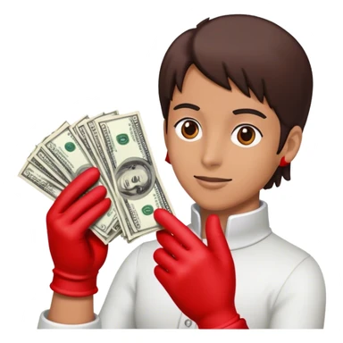 person wearing red gloves with money behind   sticker