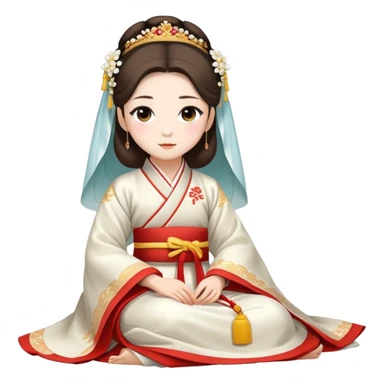 Beautiful girl wearing Hanfu h wedding dress sitting sticker