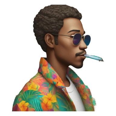 Person vaping wearing a colourful vibrant tropical patchwork of intricate vintage patterns, vape sticker