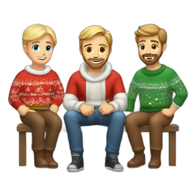 gay couple in christmas sweathers sitting one blond guy with beard and the other with brown hair sticker