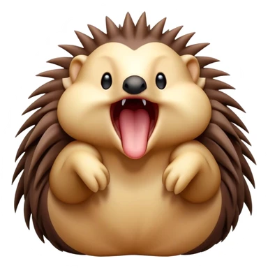 Cinematic Cute Yawning Echidna Portrait Emoji, Head tilted slightly with a dramatic, wide-open yawn, showcasing a soft, downy spiky fur with a slightly drooping snout and small, drowsy eyes, Simplified yet irresistibly adorable features, highly detailed, glowing with a soft, cozy glow, high shine, relaxed yet expressive, stylized with a touch of prickly whimsy, bright and endearing, soft glowing outline, capturing the essence of a sleepy yet affectionate echidna, so drowsy it feels like it could curl up out of the screen for a nap! sticker