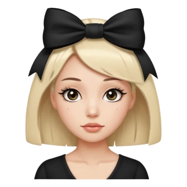 Woman with black cute  cut with a black top and a bow on her head with long lashes sticker