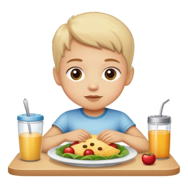 child sitting at the table with food sticker