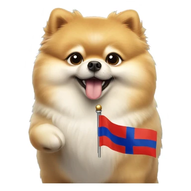 Fat Pomeranian spitz waiving small Russia flag in its hand sticker