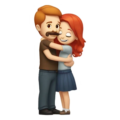Mustache guy hugs a girl who has red hair sticker