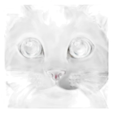 a cat with a pink nose, a little gray age, blue eyes and a white lower face sticker