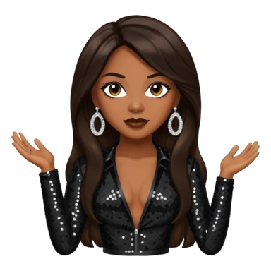 Monica Arnold, R&B Singer with long dark brown hair, black sequin outfit sticker