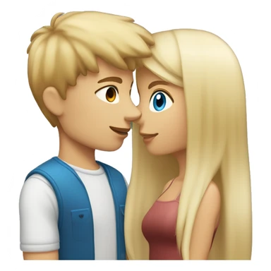Girl with long back hair with bangs and tan skin kissing a boy with blonde hair blue eyes and white skin sticker
