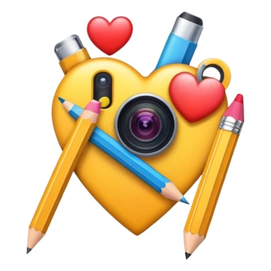 social media tools combining camera, pencil, and heart symbol, vibrant and appealing emoji style icon sticker