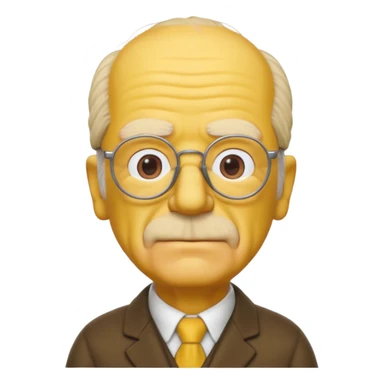 A 3D cartoon close-up of Grandpa Abe Simpson from The Simpsons, rendered in Memoji-style with bald yellow head, white tufts of hair on the sides, wrinkled face, glasses, and warm lighting. Match the Simpsons family color tone and style. sticker