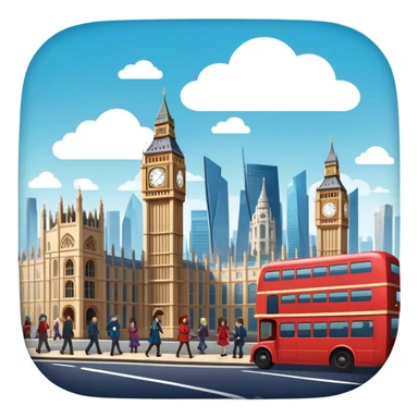 An icon representing a visual novel, inspired by games like 'One Day in London.' The design features a detailed cityscape with characters in dynamic poses, as if caught in a pivotal story moment. Speech bubbles and narrative text appear. Transparent background sticker