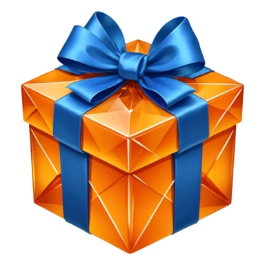 orange crystal gift box with blue ribbon sticker