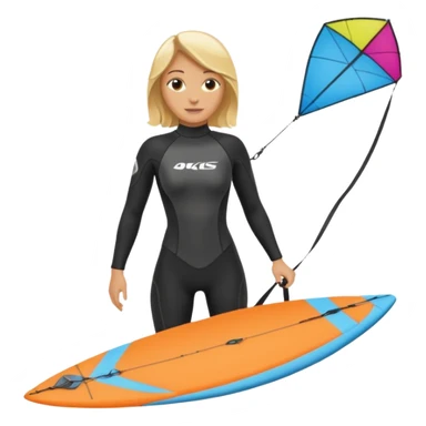 Kiteboarding blond ladie showing kite and board sticker