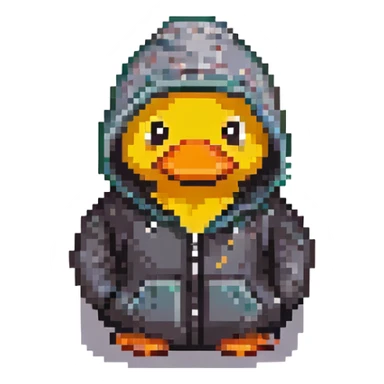 black rubber duck with tiny hoodie, hacker sticker