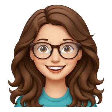 happy woman with long wavy brown hair and glasses sticker