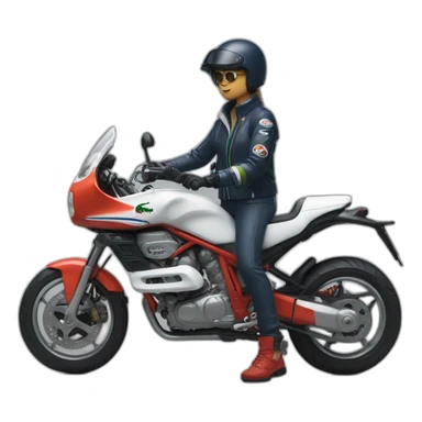 In motociclye with lacoste puffer sticker