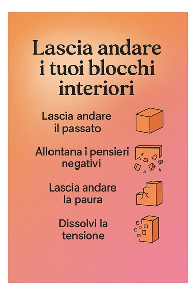 infografica stile post di instagram con titolo "Lascia andare i tuoi blocchi interiori" sticker