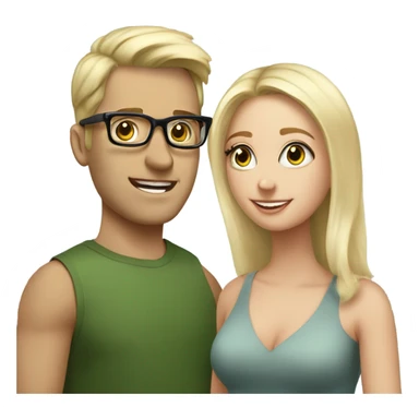 blonde medium length girl with greens eyes being proposed to by tall man with short dark hair and glasses sticker
