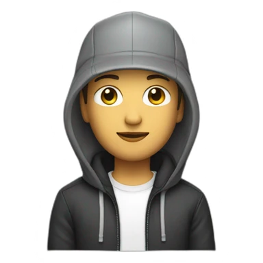 caucasian product designer with a hood and snapback hat sticker