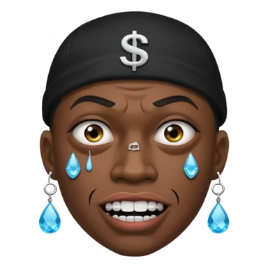 grimacing face with flashy iced out grill, teardrop and dollar sign tattoos, tough gangster look sticker