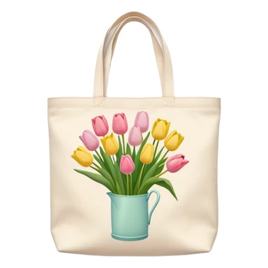 canvas tote bag filled with pastel tulips sticker