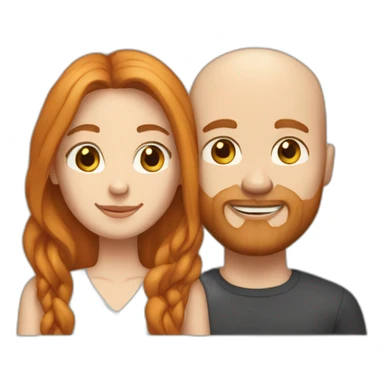 Bearded bald white brunette man and girlfriend with long ginger hair sticker