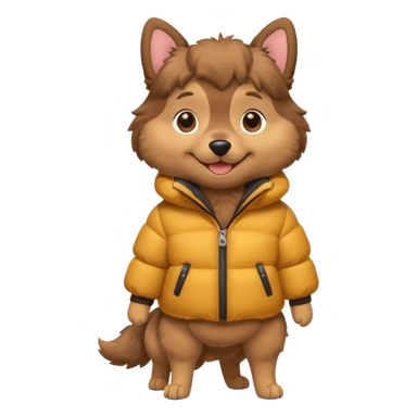 a full body of cute dog with puffer clothes sticker