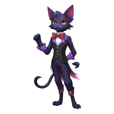 cool kawaii black purple red ethereal fantasy beautiful elegant nargacuga-Noivern-cat-Fakemon collar harness bow tie and bracers full body sticker