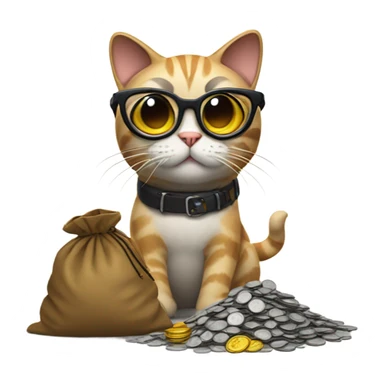 cat in brutal glasses with a bag of coins sticker