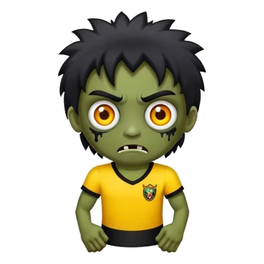 Faça uma zumbi com cabelo preto médio e franja. Olhos castanhos e blusa preta sticker