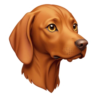 Cinematic Noble Vizsla Portrait Emoji, Poised and regal, with a sleek, athletic build and a short, smooth Fur of rust and gold, deep-set soulful amber eyes, Simplified yet sharp and sophisticated features, highly detailed, glowing with a soft, dignified glow, high shine, intelligent and agile, stylized with an air of determination, focused and attentive, soft glowing outline, capturing the essence of a watchful and confident companion, so majestic it feels as though it could sprint out of the screen with effortless authority! sticker