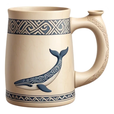 Scandinavian carving icon, whale bone mug or vase with intricate Norse patterns, chisels and carving tools nearby, minimalistic style, clean lines, transparent background. sticker