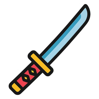 katana sword icon with color outline sticker