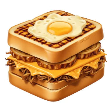 BBQ pulled pork frisco melt on texas toast with crispy onions, no egg on top sticker