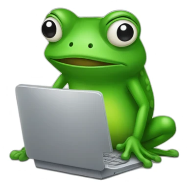 Sad frog is working on computer sticker