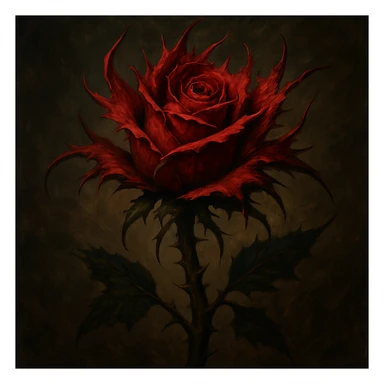 a dramatic rose with wild petals and prominent thorns, looking untamed and powerful sticker