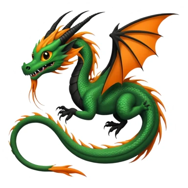Black, green, orange, grey, Asian noodle-dragon, with black sclera, long mane, long whiskers, long tail, gliding flying, no wings sticker