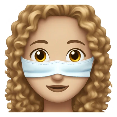 curly brown hair and blue eyes white girl using a face mask sticker