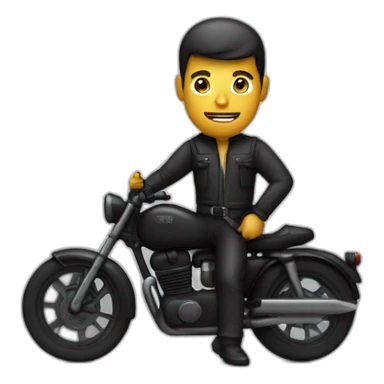 Homme habillé en noir avec un pistolet à la main sur une moto noir  sticker