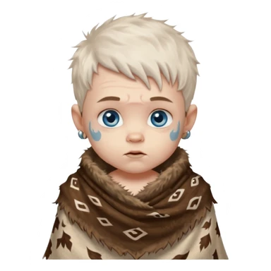 ancient hairy white baby tatooed boy, tattered animal skin shawl sticker