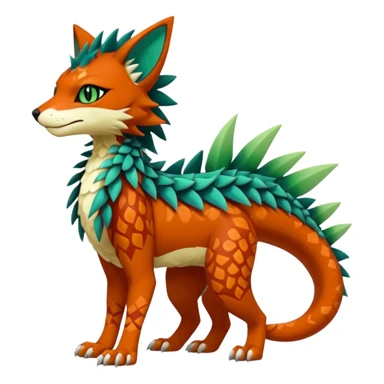 Kawaii cute reddish orangish greenish exotic tribal beautiful pretty elegant divine edgy feline-vernid-sergal-Fakémon-Pokémon-Digimon-fursona-animal-creature with accessories, jewelries, full body, with intricate detailed markings, furs, fins, scales, spiny sticker